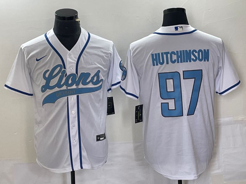 Men Detroit Lions #97 Hutchinson White Co Branding Nike Game NFL Jersey style 1